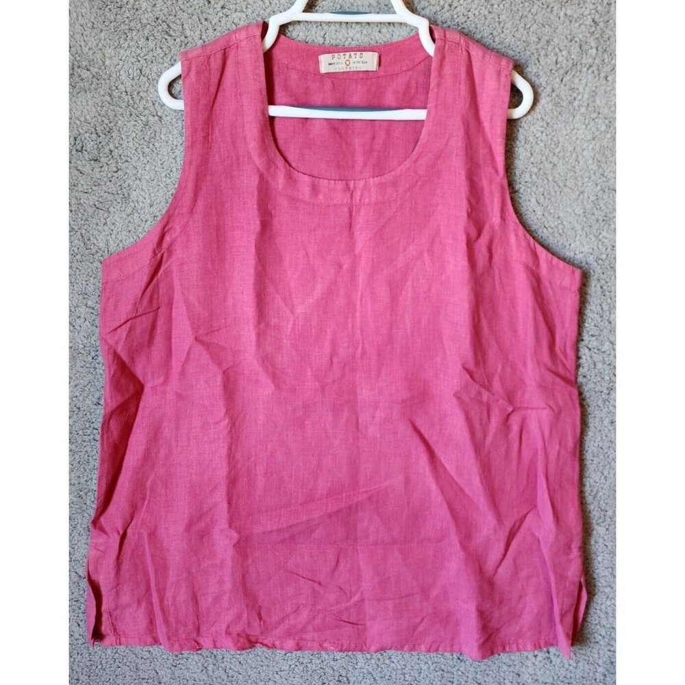 Vintage POTATO Clothing Tank Top Pink 100% Linen‎ Harvested in the USA Leisure L